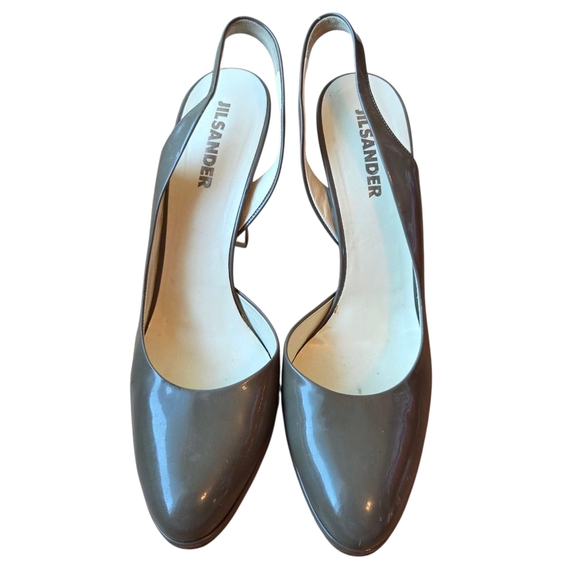 Jil Sander Patent Leather Slingback High Heels Pumps Olive Green Shoes EU 40.5 - Picture 2 of 14